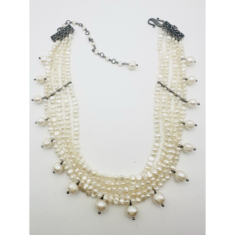 5 Strand Cultured Freshwater Pearl Bib Statement Necklace 17”